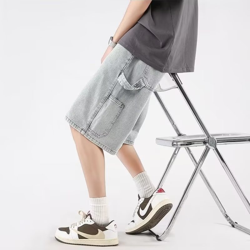 Muške traper šorceve, Harajuku stil, ljeto 2023, ravni kroj, poliester tkanina