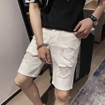 Muške traper kratke hlače, korejski stil, ravni kroj, srednji pojas, ispran džins s pamukom i mikroelastičnošću