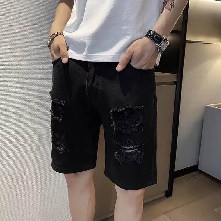 Muške traper kratke hlače, korejski stil, ravni kroj, srednji pojas, ispran džins s pamukom i mikroelastičnošću