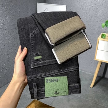 Férfi egyenes szabású farmer, középmagas derék, cipzár, 70% poliészter tartalmú denim, koreai stílus, 2025 tavaszi kiadás