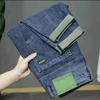 Férfi egyenes szabású farmer, középmagas derék, cipzár, 70% poliészter tartalmú denim, koreai stílus, 2025 tavaszi kiadás