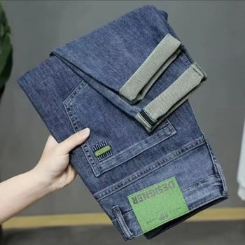 Férfi egyenes szabású farmer, középmagas derék, cipzár, 70% poliészter tartalmú denim, koreai stílus, 2025 tavaszi kiadás