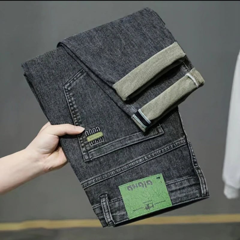 Férfi egyenes szabású farmer, középmagas derék, cipzár, 70% poliészter tartalmú denim, koreai stílus, 2025 tavaszi kiadás