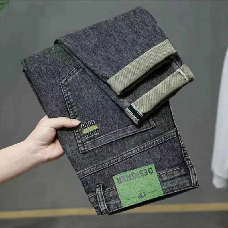 Férfi egyenes szabású farmer, középmagas derék, cipzár, 70% poliészter tartalmú denim, koreai stílus, 2025 tavaszi kiadás