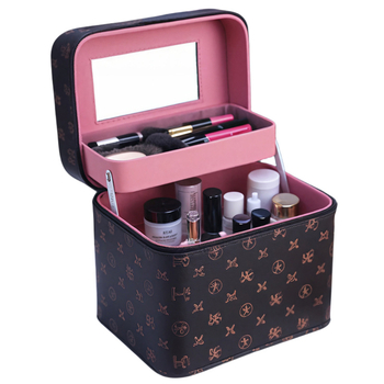 PU anyagú sminktáska virágmintával, cipzáras zárás, 700 g tömeg, bővítő réteg