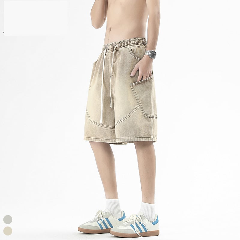 Muške ravne denim šorceve – više džepova, cargo, gradski stil, pamukasto-mješovita tkanina, ljeto 2025