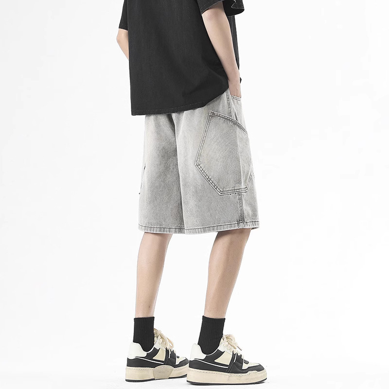 Muške ravne denim šorceve – više džepova, cargo, gradski stil, pamukasto-mješovita tkanina, ljeto 2025