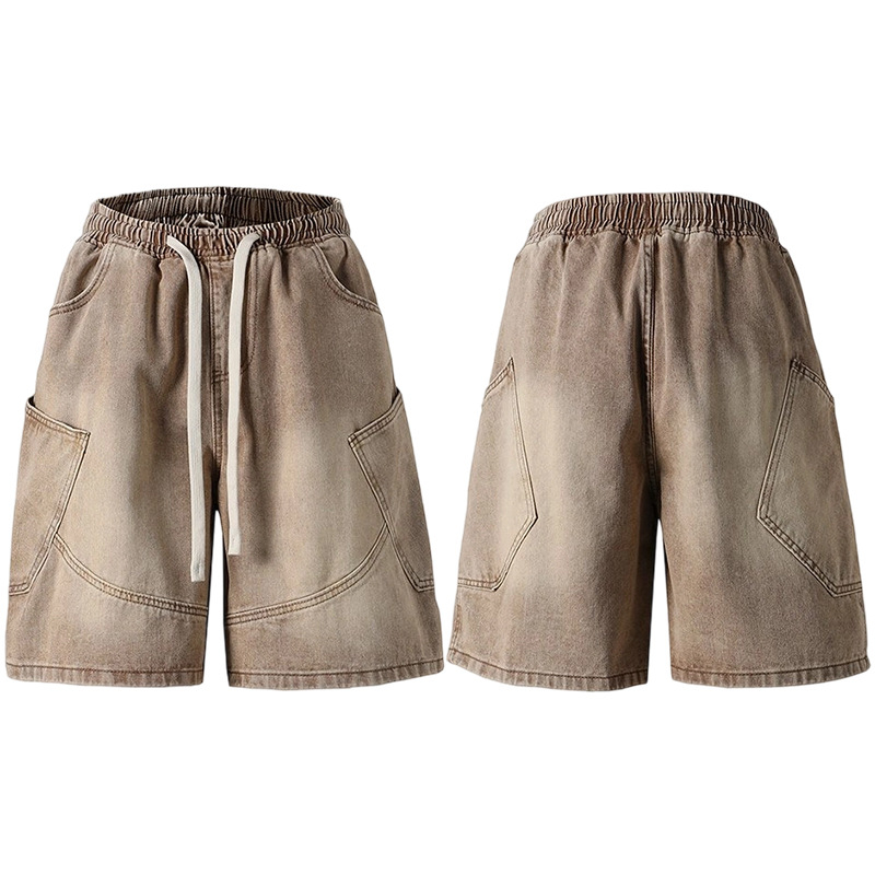 Muške ravne denim šorceve – više džepova, cargo, gradski stil, pamukasto-mješovita tkanina, ljeto 2025