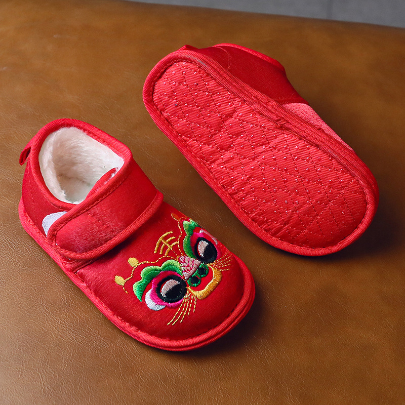 Patike za djecu 1–3 godine s našivenom tigrovom glavom, pliš unutrašnjost, Velcro zatvaranje, gornji dio od svile, potplat od tekstila, prozračene i lagane.