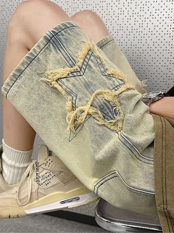 Muške traper šorc, široka silueta, ravni kroj, 30% pamuk, originalni dizajn, Ljeto 2024