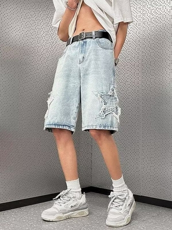 Muške traper šorc, široka silueta, ravni kroj, 30% pamuk, originalni dizajn, Ljeto 2024