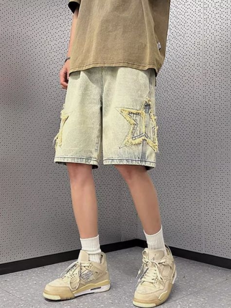 Muške traper šorc, široka silueta, ravni kroj, 30% pamuk, originalni dizajn, Ljeto 2024