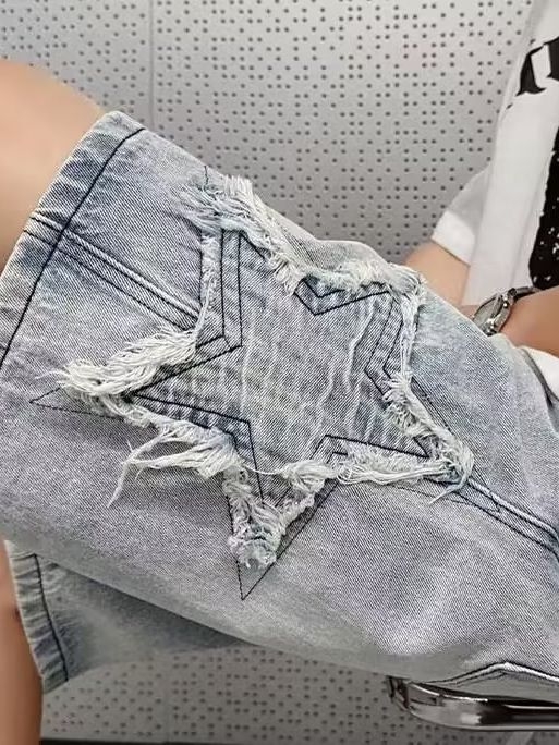 Muške traper šorc, široka silueta, ravni kroj, 30% pamuk, originalni dizajn, Ljeto 2024