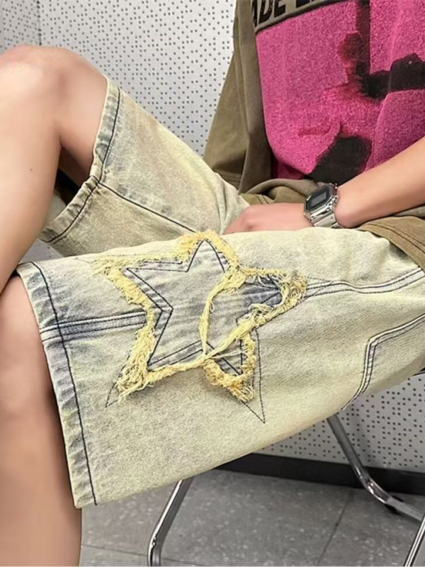 Muške traper šorc, široka silueta, ravni kroj, 30% pamuk, originalni dizajn, Ljeto 2024