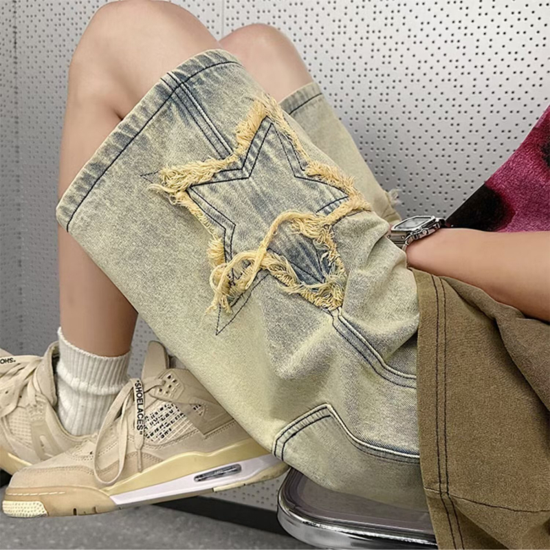 Muške traper šorc, široka silueta, ravni kroj, 30% pamuk, originalni dizajn, Ljeto 2024