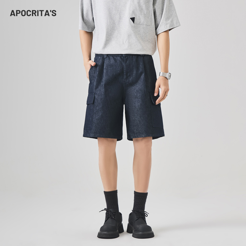 Muške traper kratke hlače, labav kroj, ulični stil, ljeto, 62,2% pamuk, APOCRITA'S F608