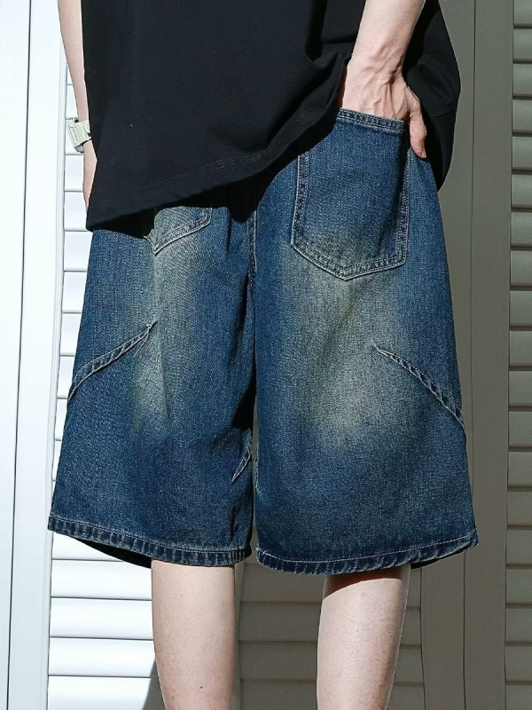 Muške traper šortse — ručno oslikan dizajn, niski struk, ravnog kroja, zatvarač na zipu, pranje kamenom