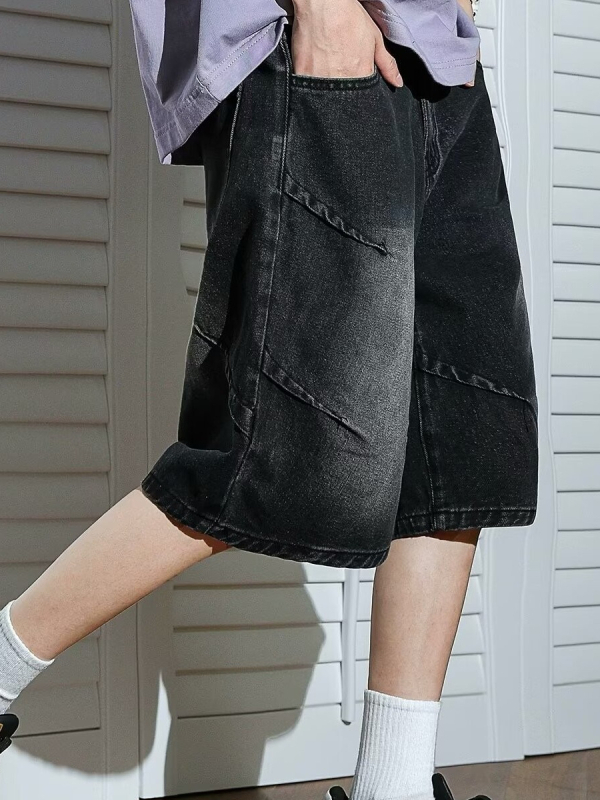 Muške traper šortse — ručno oslikan dizajn, niski struk, ravnog kroja, zatvarač na zipu, pranje kamenom