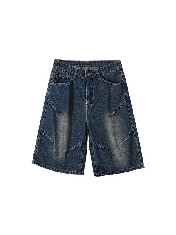 Muške traper šortse — ručno oslikan dizajn, niski struk, ravnog kroja, zatvarač na zipu, pranje kamenom