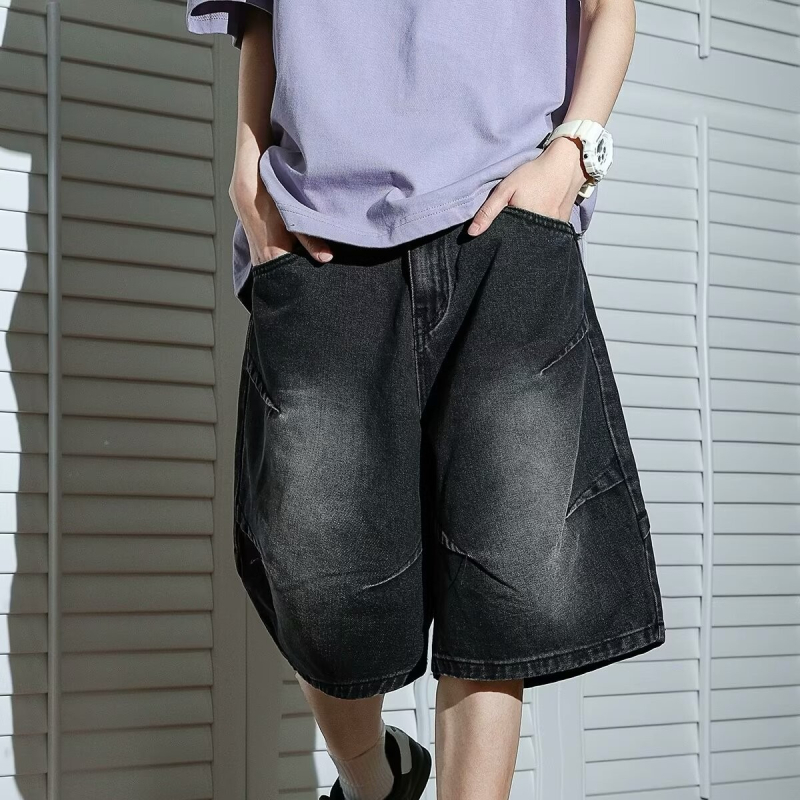 Muške traper šortse — ručno oslikan dizajn, niski struk, ravnog kroja, zatvarač na zipu, pranje kamenom