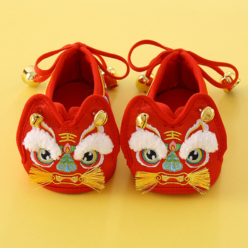 Dječje cipele s glavom tigra, izvezeni uzorak, svilen vrh, platnena potplat, zatvaranje na stražnjem vezivanju, za djecu 1-3 godine