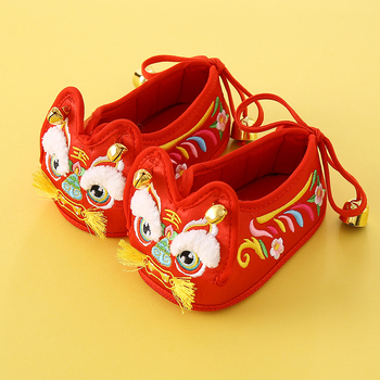 Dječje cipele s glavom tigra, izvezeni uzorak, svilen vrh, platnena potplat, zatvaranje na stražnjem vezivanju, za djecu 1-3 godine