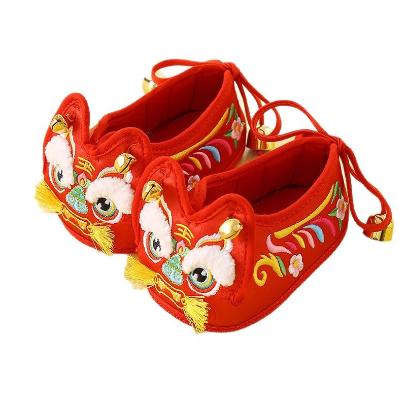 Dječje cipele s glavom tigra, izvezeni uzorak, svilen vrh, platnena potplat, zatvaranje na stražnjem vezivanju, za djecu 1-3 godine