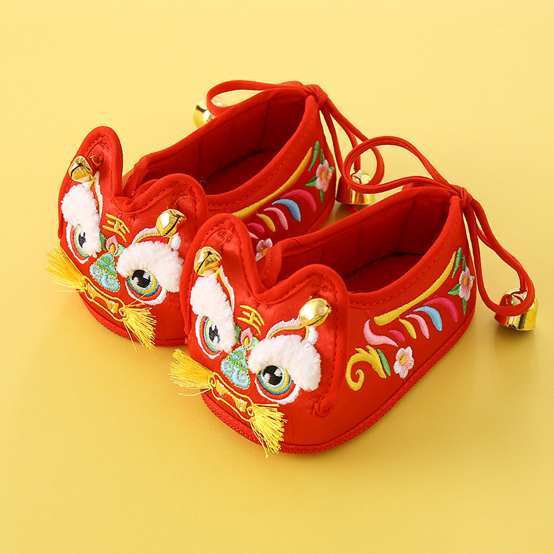 Dječje cipele s glavom tigra, izvezeni uzorak, svilen vrh, platnena potplat, zatvaranje na stražnjem vezivanju, za djecu 1-3 godine