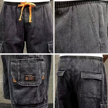 Muške denim šorc za radnu odjeću — visok struk, ravni kroj, ukrašene džepove, poliester smjesa