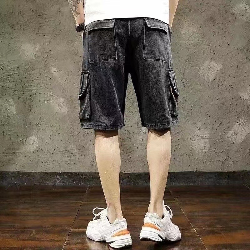 Muške denim šorc za radnu odjeću — visok struk, ravni kroj, ukrašene džepove, poliester smjesa