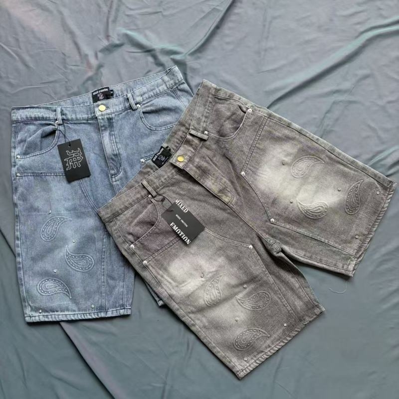 Traper šortovi s kristalima, srednji dio struka, zip, straight kroj, pamuk denim (50% pamuk)