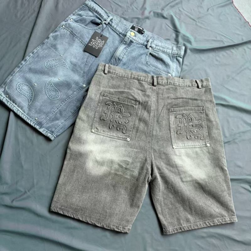 Traper šortovi s kristalima, srednji dio struka, zip, straight kroj, pamuk denim (50% pamuk)