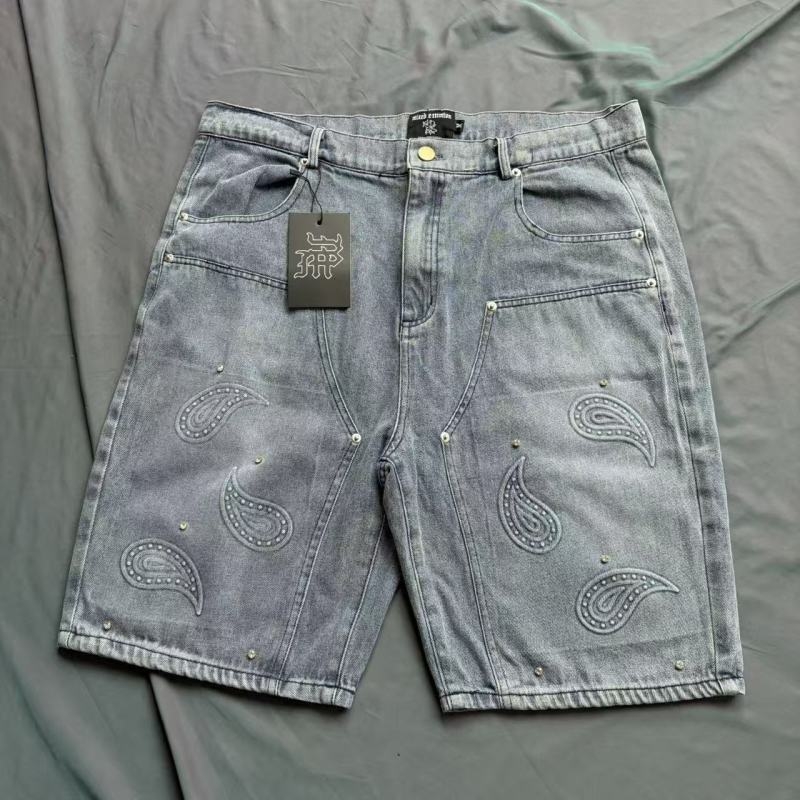 Traper šortovi s kristalima, srednji dio struka, zip, straight kroj, pamuk denim (50% pamuk)