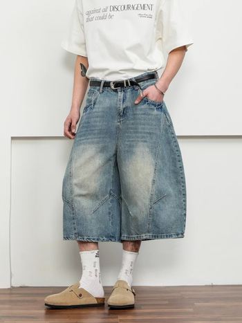 Unisex kratke traperice, poliester, mikroelastičnost, ravni kroj, retro streetwear