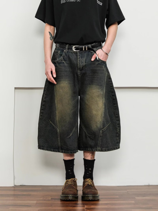 Unisex kratke traperice, poliester, mikroelastičnost, ravni kroj, retro streetwear