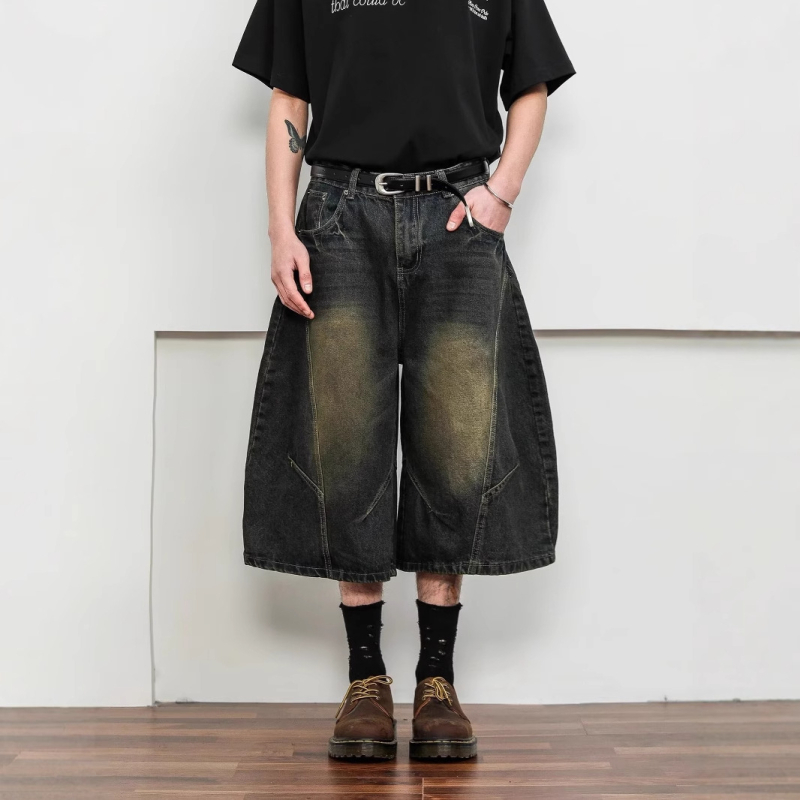 Unisex kratke traperice, poliester, mikroelastičnost, ravni kroj, retro streetwear