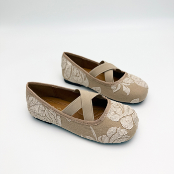 Dječje platnene cipele za djevojčice, stil princeze, niski gornji dio, vezene cvjetne motive, gumena potplat