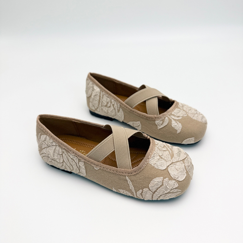 Dječje platnene cipele za djevojčice, stil princeze, niski gornji dio, vezene cvjetne motive, gumena potplat