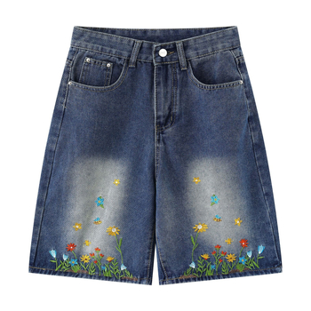 Traper kratke hlače uniseks, retro cvjetni vez, ležernog kroja, bez elastana, ljeto