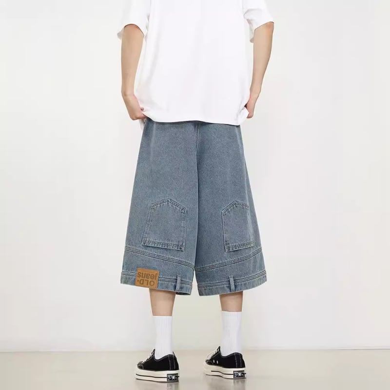 Muške cropped denim kratke hlače – labav kroj, mikro-stretch, 90% poliester