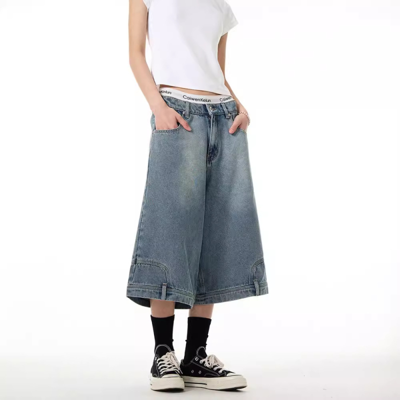 Muške cropped denim kratke hlače – labav kroj, mikro-stretch, 90% poliester