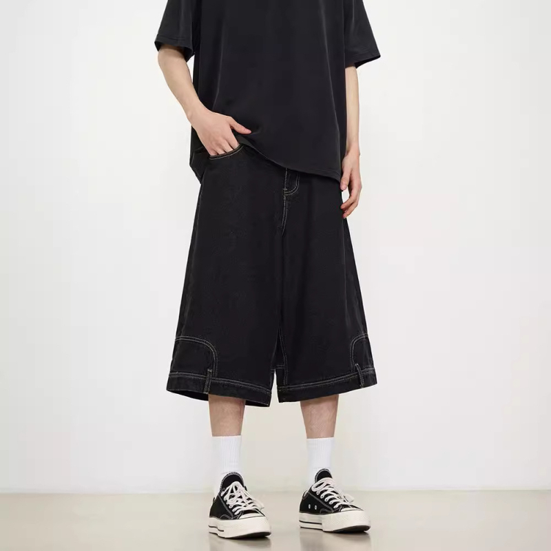 Muške cropped denim kratke hlače – labav kroj, mikro-stretch, 90% poliester