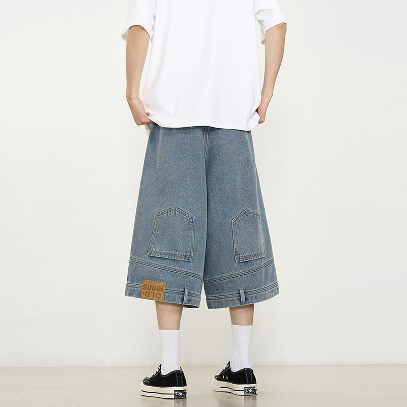 Muške cropped denim kratke hlače – labav kroj, mikro-stretch, 90% poliester