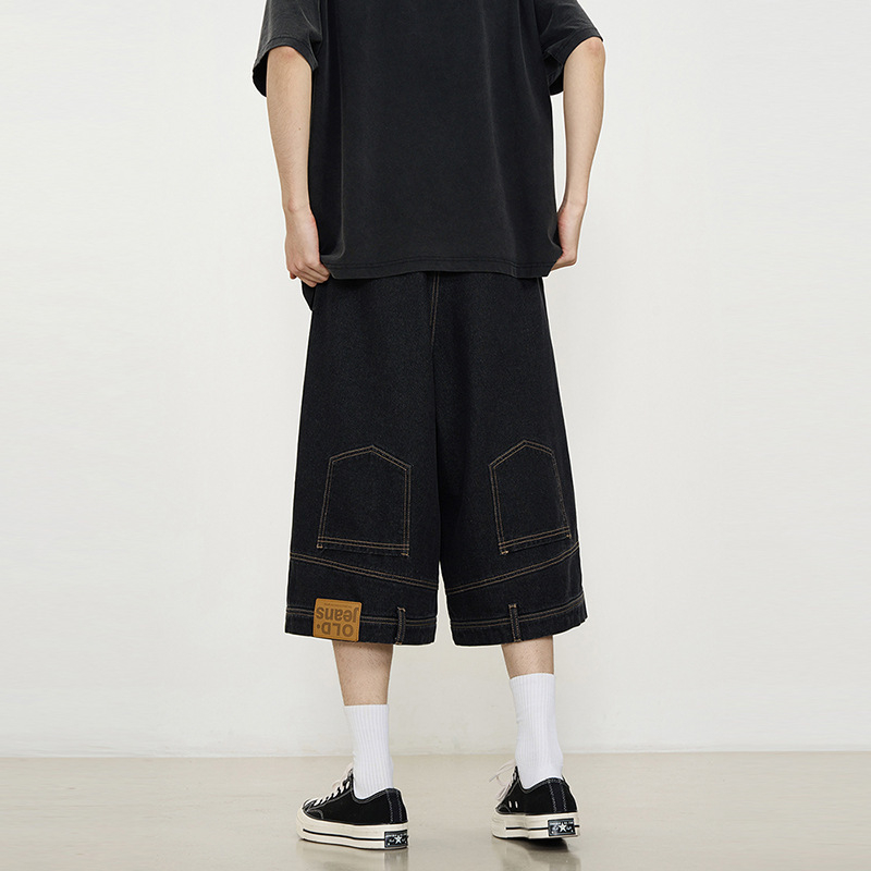 Muške cropped denim kratke hlače – labav kroj, mikro-stretch, 90% poliester