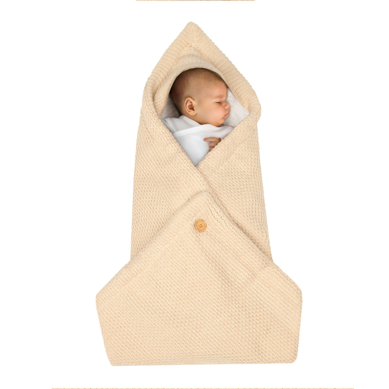 Dječji jacquard presvučeni spavaći vreć za kolica; debeli pleteni dizajn s kopčom. Višenamjenski spavaći vreć/deka; materijal: akril; težina 500 g; punilo: pamuk fleece.