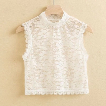 Čipkasta osnovna bluza s lažnim ovratnikom za žene, materijal poliesterska svila, uzor pivonija, moderna i svestrana, proljeće 2025