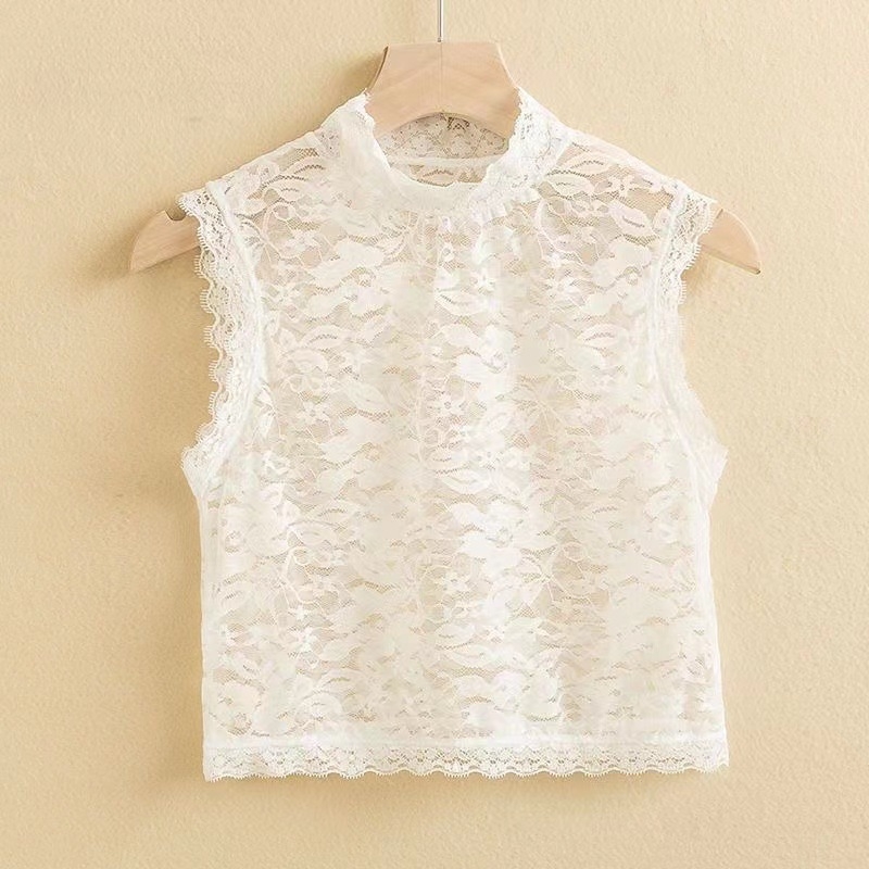 Čipkasta osnovna bluza s lažnim ovratnikom za žene, materijal poliesterska svila, uzor pivonija, moderna i svestrana, proljeće 2025