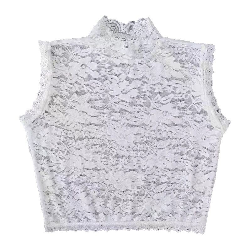 Čipkasta osnovna bluza s lažnim ovratnikom za žene, materijal poliesterska svila, uzor pivonija, moderna i svestrana, proljeće 2025