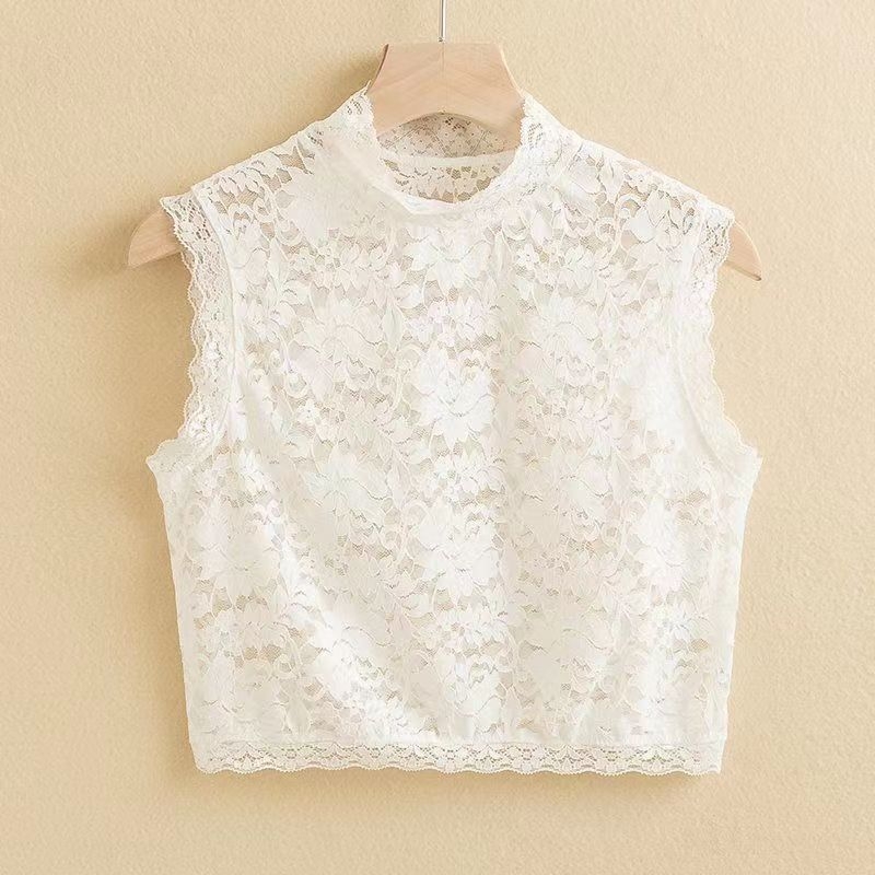 Čipkasta osnovna bluza s lažnim ovratnikom za žene, materijal poliesterska svila, uzor pivonija, moderna i svestrana, proljeće 2025