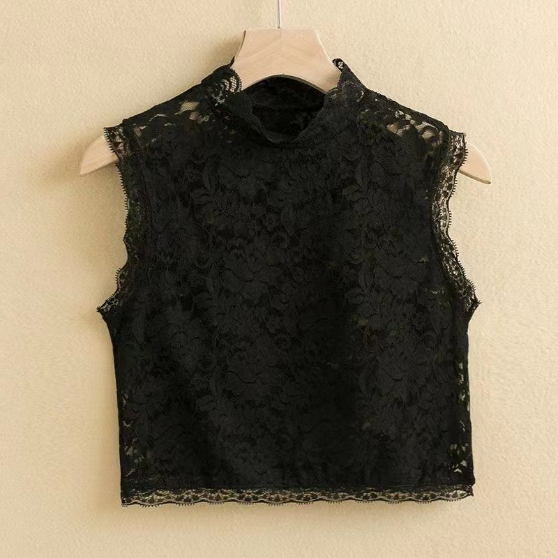 Čipkasta osnovna bluza s lažnim ovratnikom za žene, materijal poliesterska svila, uzor pivonija, moderna i svestrana, proljeće 2025